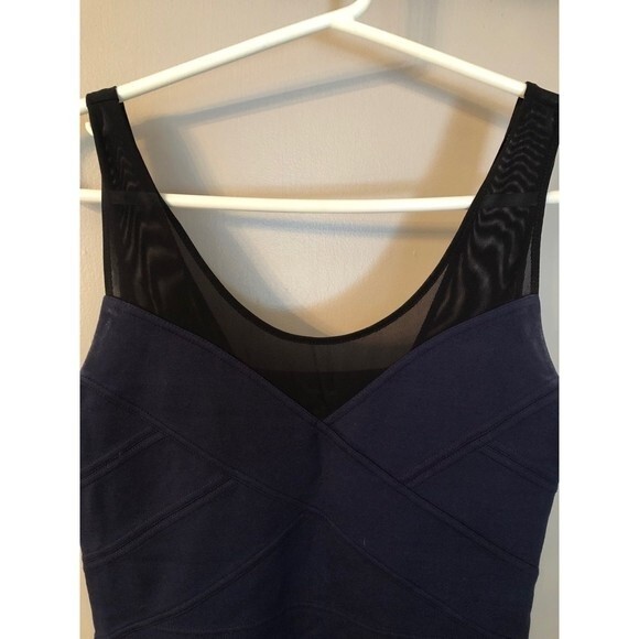 EXPRESS SIZE MEDIUM NAVY BLUE BANDAGE DRESS MESH NECKLINE - Picture 4 of 7